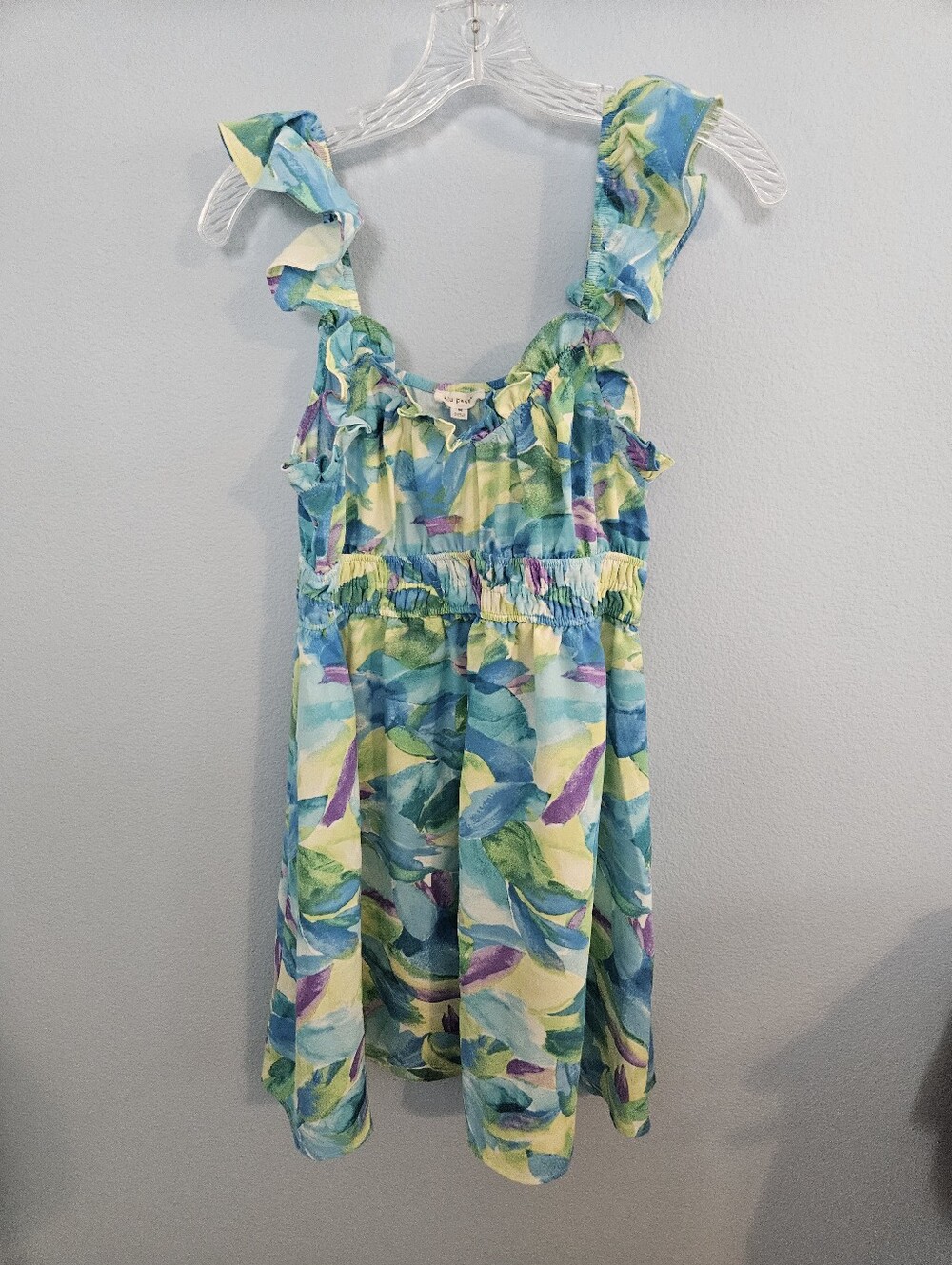 Blu Pepper Ruffle Strap Dress in Aqua, Yellow & Purple